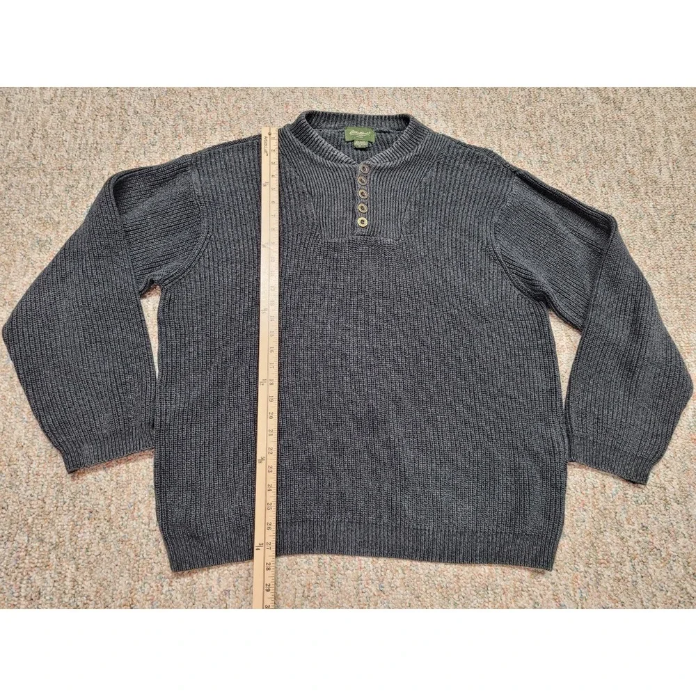 Eddie Bauer Sweater Men XL Grey Henley Chunk Knit Fisherman Outdoors Heavy USA - Picture 8 of 14